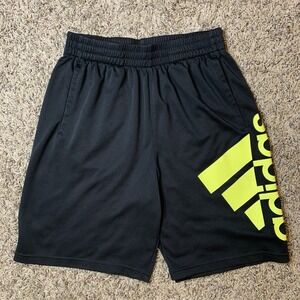 Adidas Shorts Youth Boys L 14-16 Athletic Sports Black Neon Green Logo